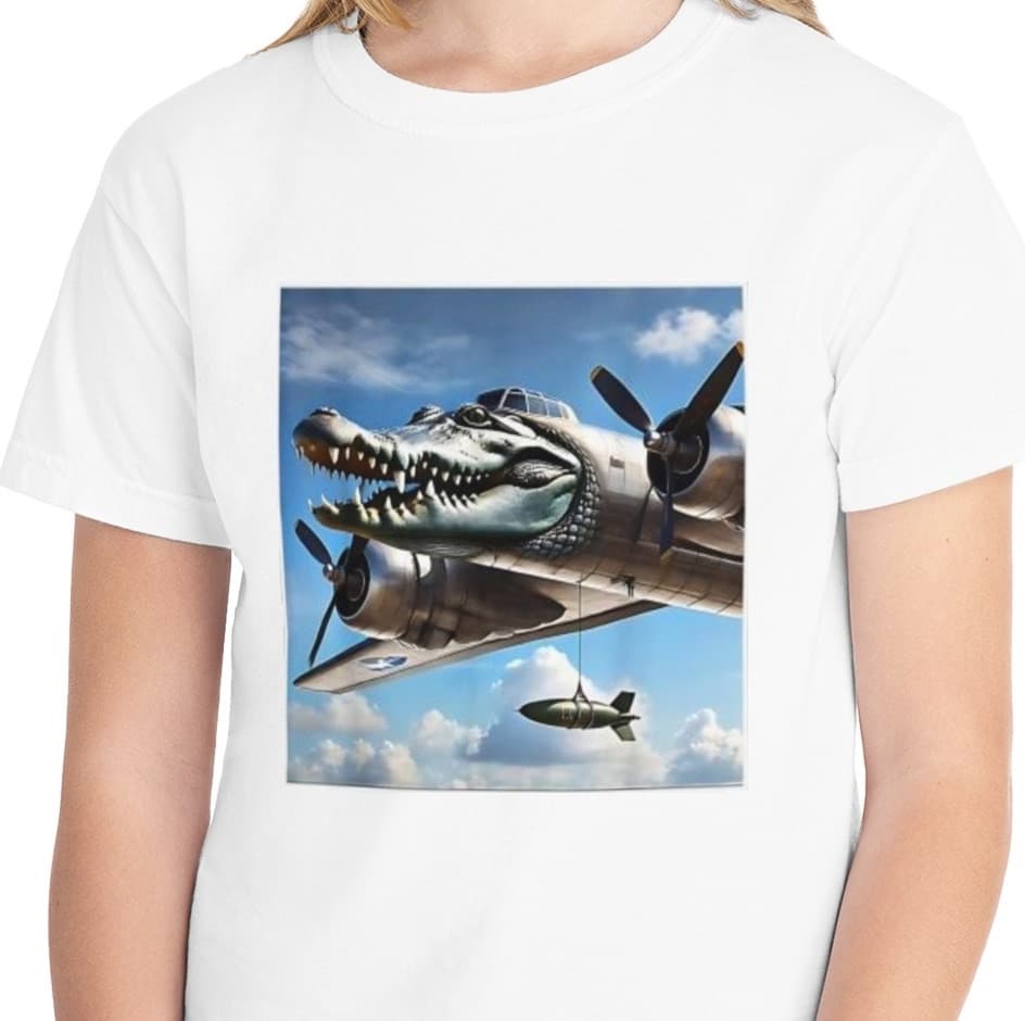 Tricou personalizat alb, copii/adulti, design Bombardino Crocodilo, modal, diverse marimi