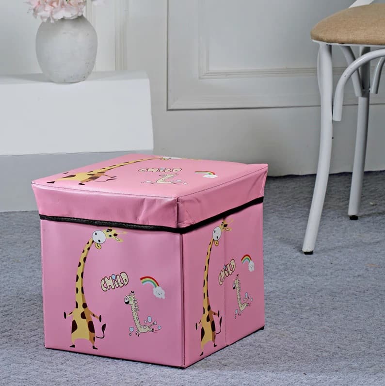 Cutie de depozitare tip taburet, pliabila, 30 x 30 x 30 cm, roz, Girafa — varianta 2