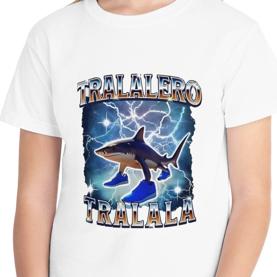 Tricou personalizat alb, copii/adulti, design Tralalero Tralala, modal, diverse marimi