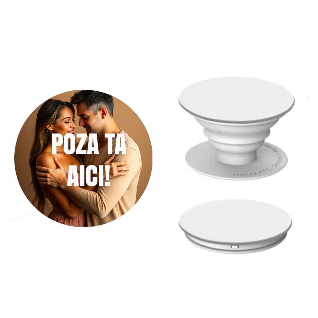 Suport telefon mobil tip popsocket personalizat cu poza ta, alb