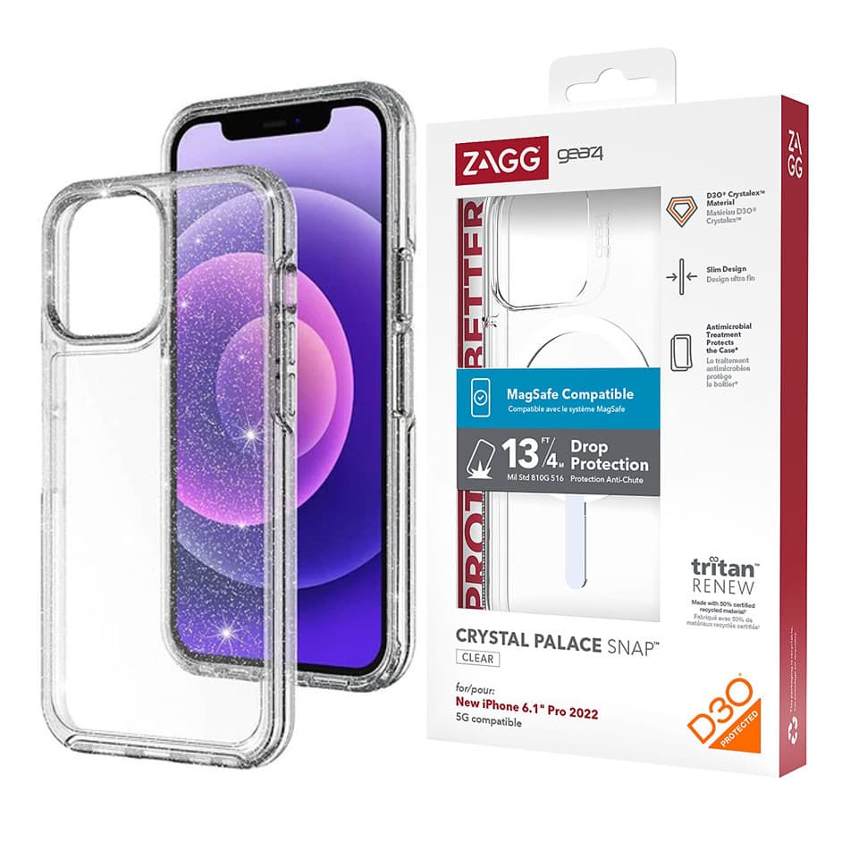 Husa protectie iPhone 16 Pro Max, ZAGG Gear Case, ShockProof, Clear/Glitter