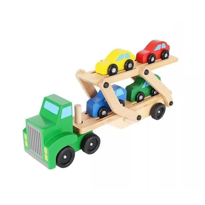Camion tractare din lemn, 4 masinute incluse