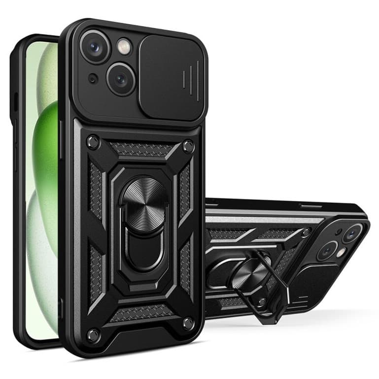 Husa Apple iPhone 13, Camshield Armor, inel sustinere, protectie camera, neagra