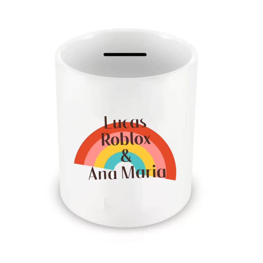 Pusculita ceramica logo Lucas Roblox si Ana Maria, 350 ml, alba