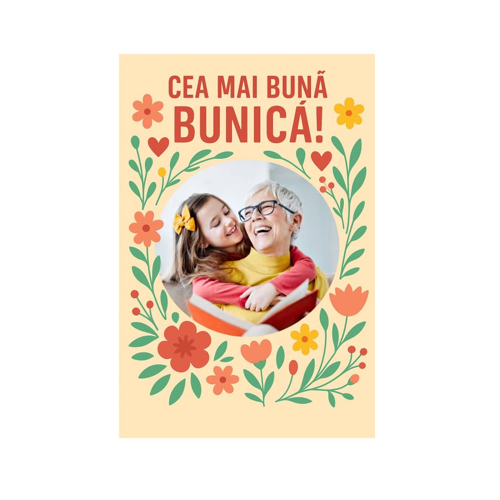 Magnet foto personalizat cu imaginea ta, sidefat, 9.5 x 5 cm, rama Cea mai buna bunica!