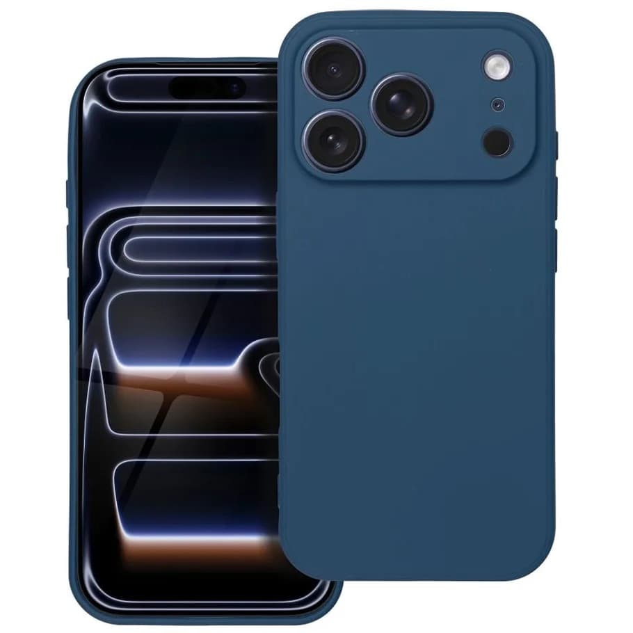 Husa Apple iPhone 17 Pro Max, Luxury Silicone, protectie camera, catifea in interior, albastru inchis