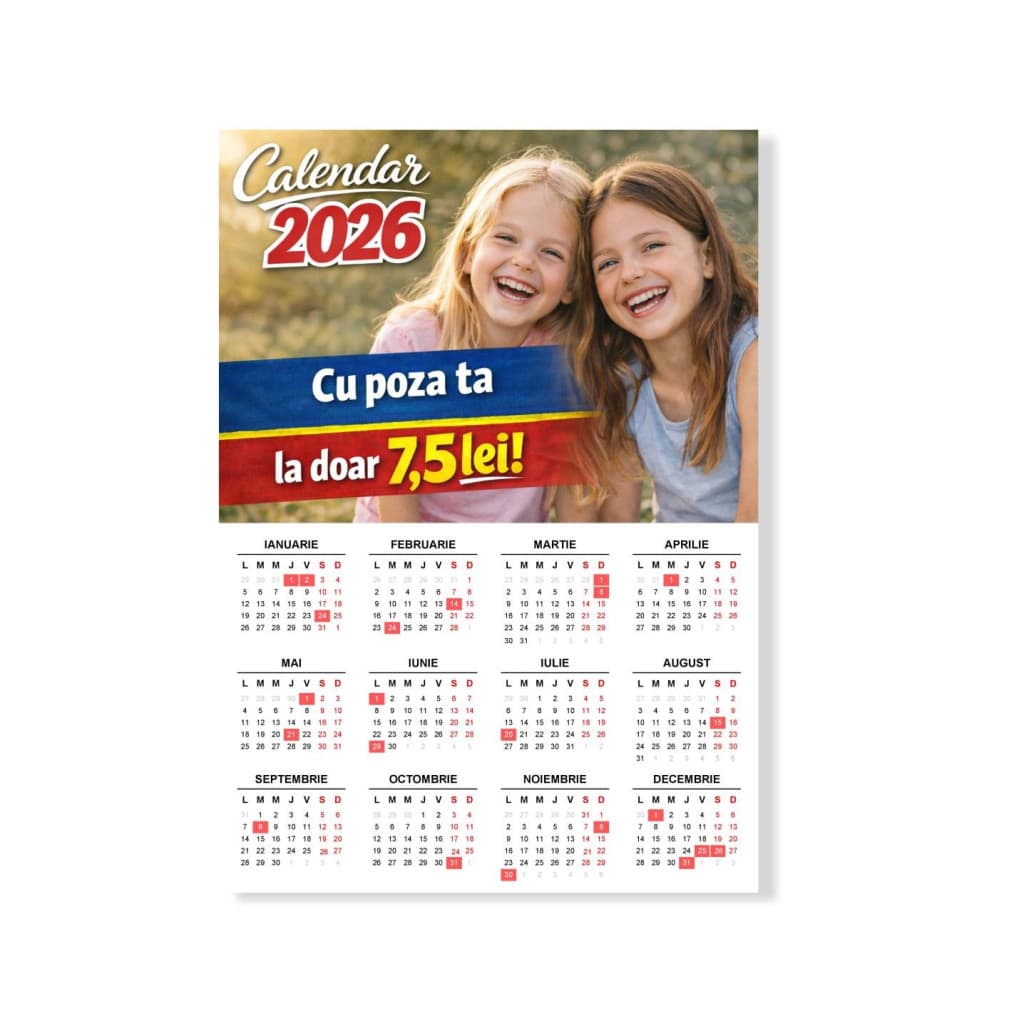 Calendar 2026, personalizat cu poza ta, format 10 x 15 cm