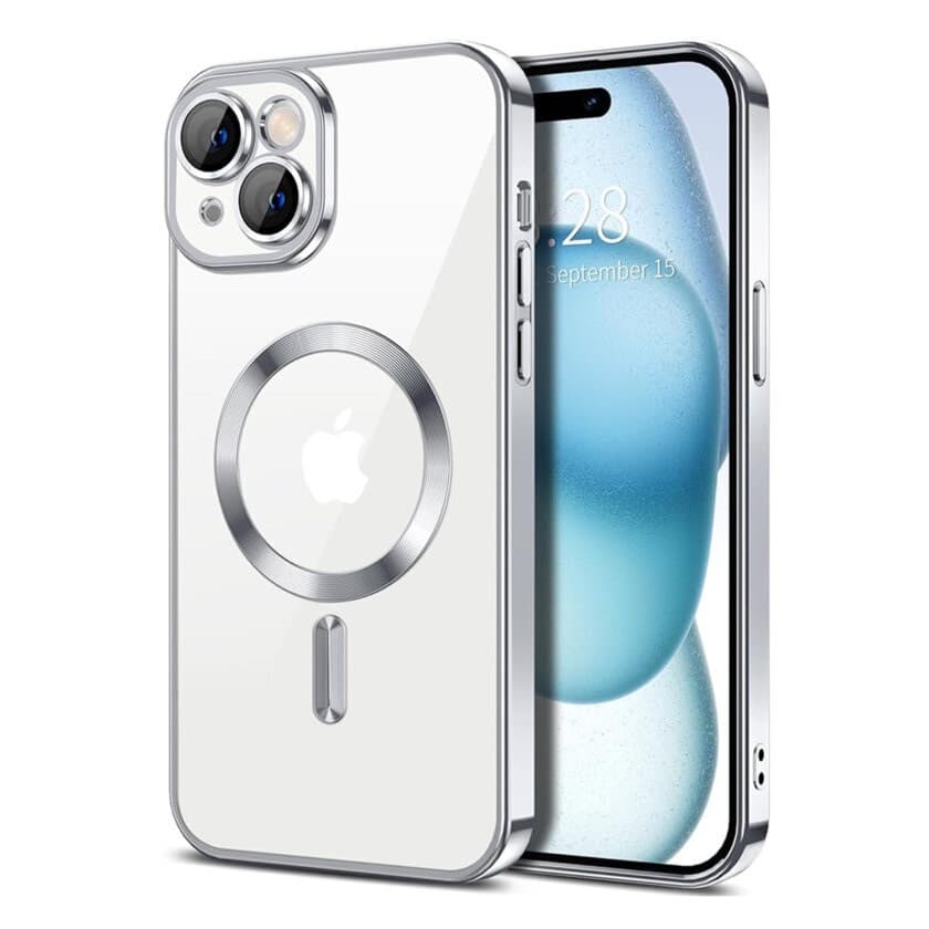 Husa Apple iPhone 16 Pro Max, Magsafe Electroplating TPU, protectie camera, margini argintii
