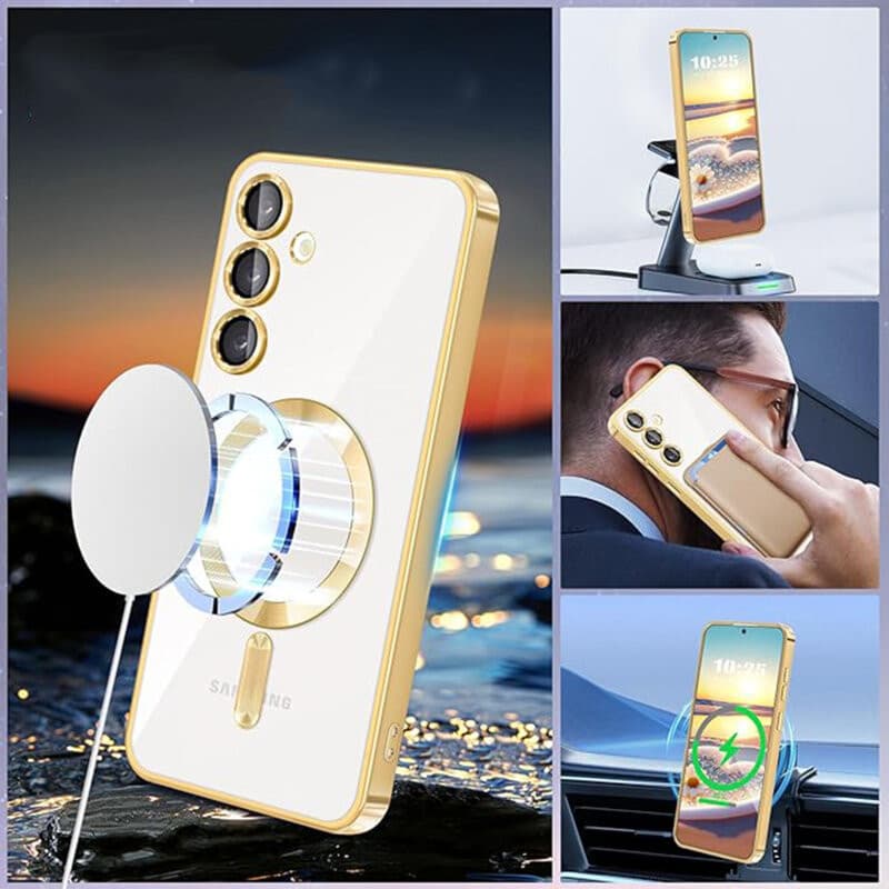 Husa Samsung Galaxy A17, Electroplating Magsafe TPU, protectie camera, margini albastre — varianta 4