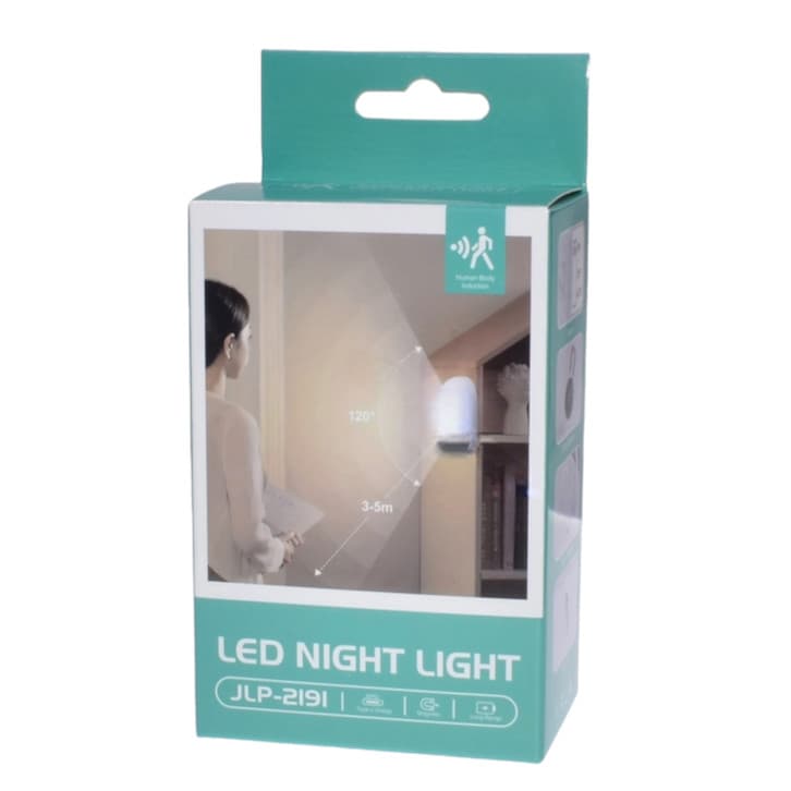 Lampa LED cu senzor de miscare JLP-2191, acumulator, alimentare Type C, senzor IR, alba — varianta 3