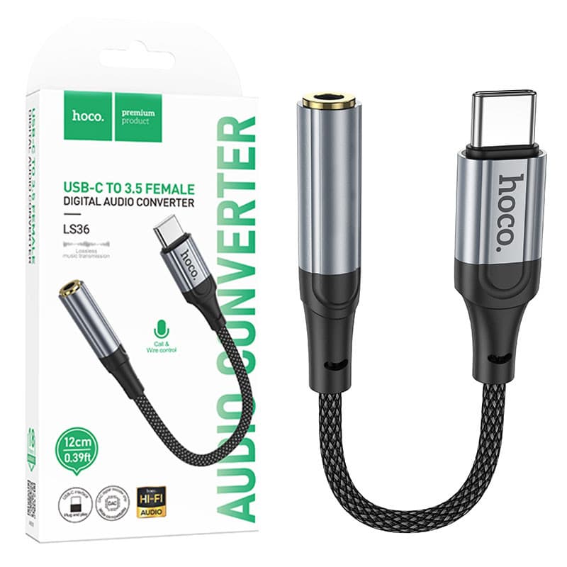 Cablu adaptor Type-C / USB-C Hoco LS36, audio, 12 cm, negru — varianta 3