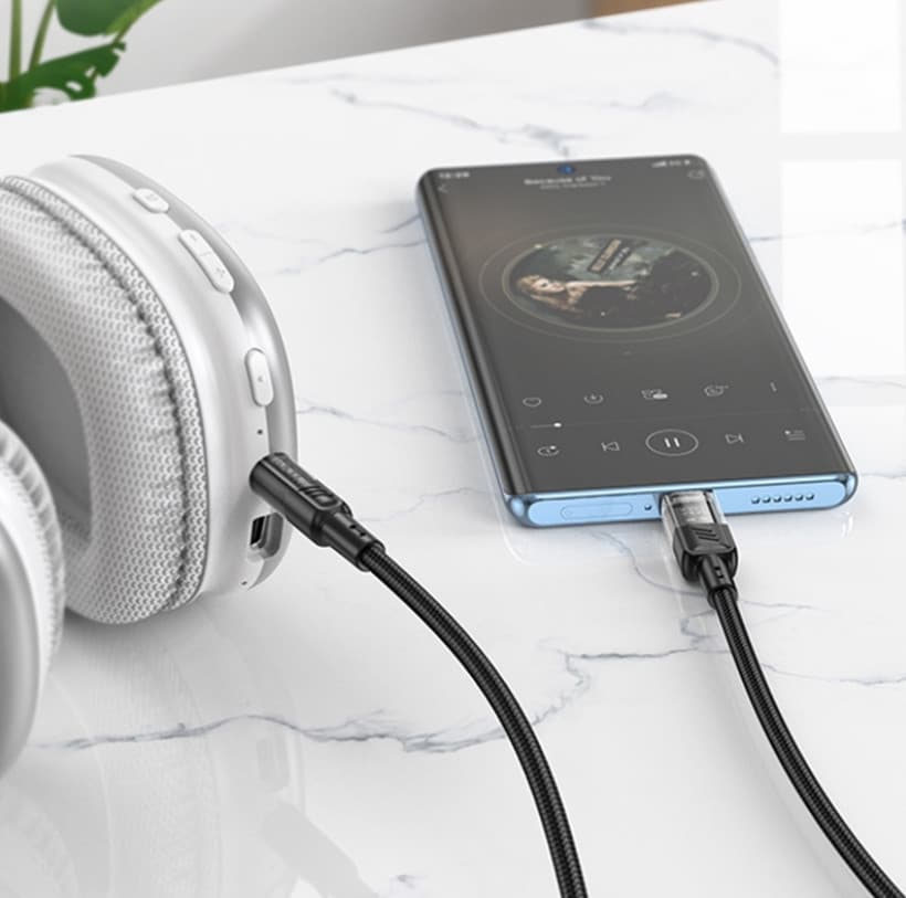 Cablu adaptor Hoco UPA27 Crystal Clear, AUX USB-C / 3,5 mm jack, protectie textila, negru — varianta 3