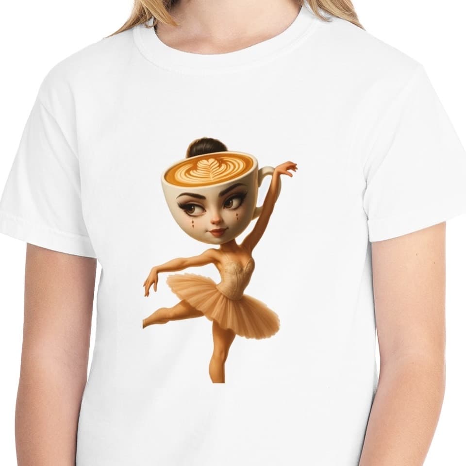 Tricou personalizat alb, copii/adulti, design Ballerina Cappuccina 2, modal, diverse marimi