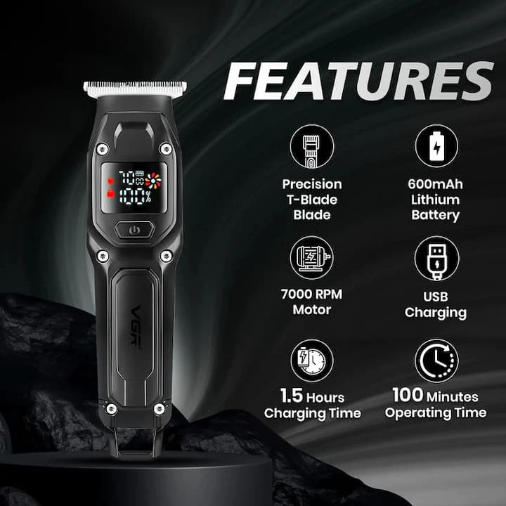 Aparat de tuns VGR V964, acumulator incorporat, afisaj LED, negru/verde — varianta 2