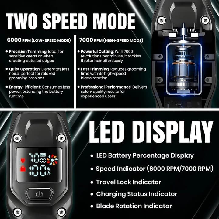 Aparat de tuns VGR V964, acumulator incorporat, afisaj LED, negru/verde — varianta 3