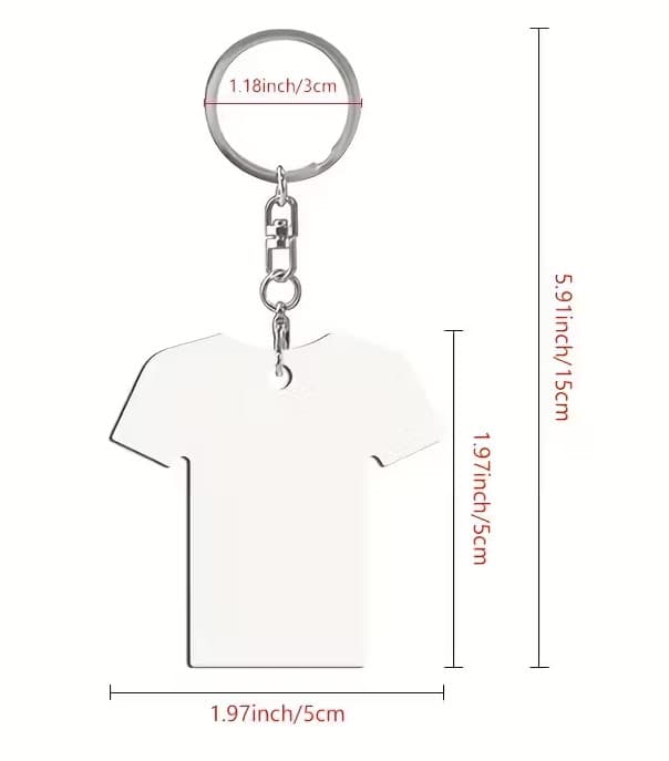 Breloc din MDF (lemn) personalizat cu poza ta, inel de sustinere metalic, design tricou, imprimare pe ambele fete — varianta 3