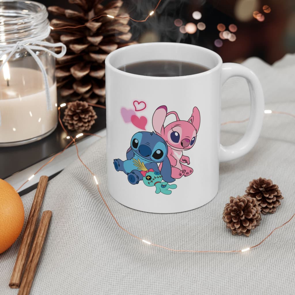 Cana ceramica personalizata, design Stitch in Love, 330 ml, alba — varianta 3