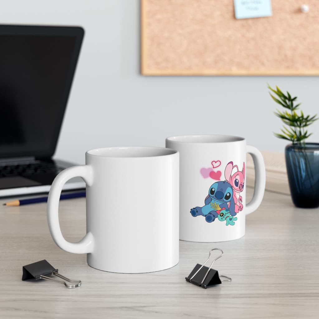 Cana ceramica personalizata, design Stitch in Love, 330 ml, alba — varianta 4