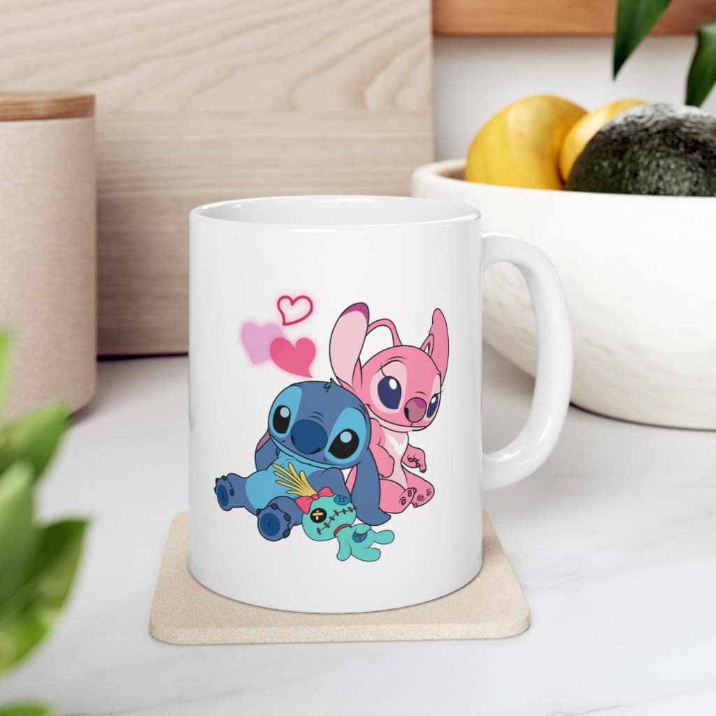 Cana ceramica personalizata, design Stitch in Love, 330 ml, alba — varianta 5