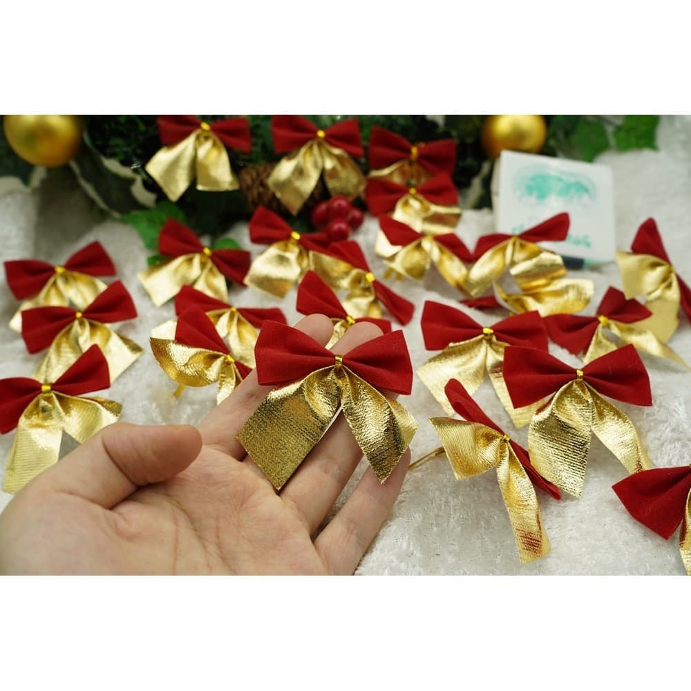 Set 24 fundite pentru brad, 5 x 6 cm, poliester, rosii-aurii — varianta 2