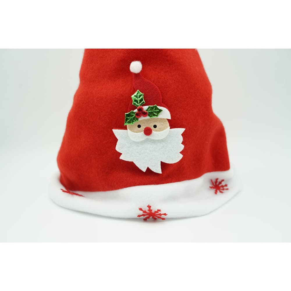 Caciulita cu model Mos Craciun si ornament fulg de nea, rosie, marime universala, material textil — varianta 3