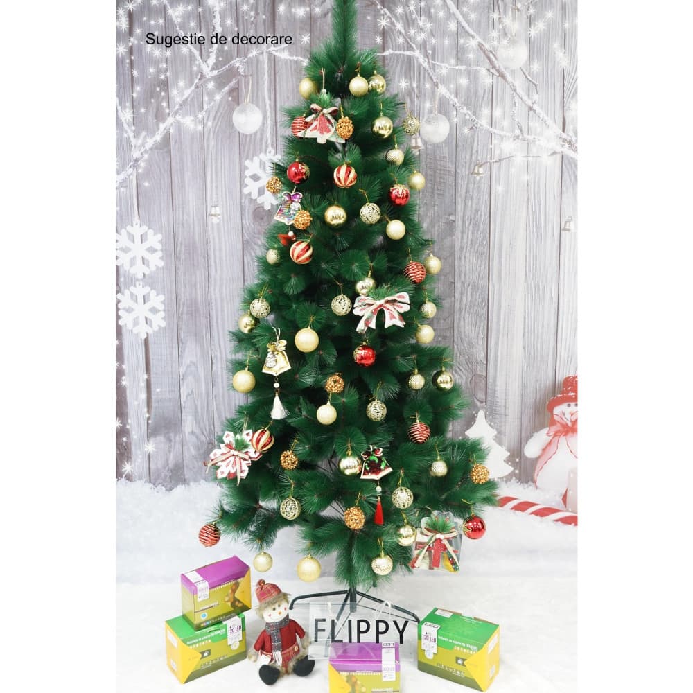 Brad artificial de Craciun, clasic, inaltime 150 cm, diametru 88 cm, 437 ramuri,  verde, suport metalic inclus — varianta 5