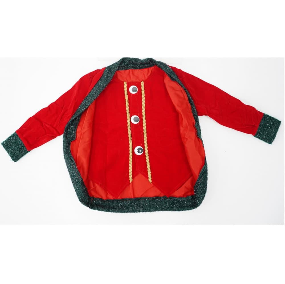 Costum Craciun, Spiridus, rosu-verde, 7 - 9 ani, 3 piese, catifea — varianta 2
