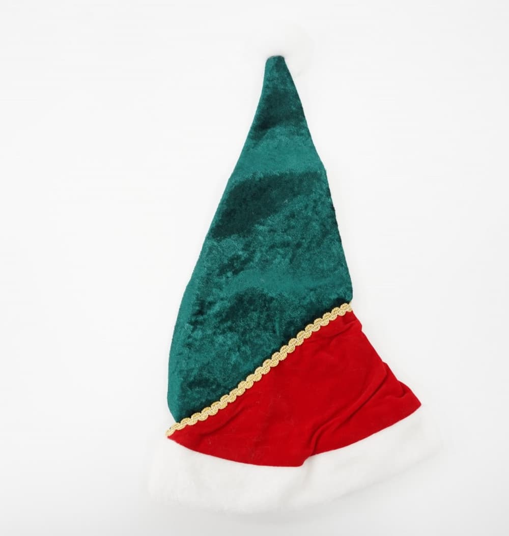 Costum Craciun, Spiridus, rosu-verde, 7 - 9 ani, 3 piese, catifea — varianta 4