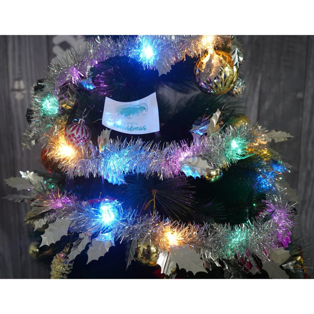 Beteala Craciun cu LED, 2 m x 6 cm, PVC, alimentare baterii, model cu frunze, argintie — varianta 4
