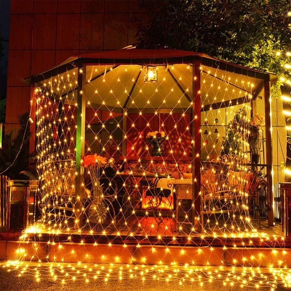 Instalatie Craciun tip plasa, 1.5 x 1.5 m, 120 led-uri, alb cald, 8 jocuri de lumini, transformator fara telecomanda, interconectabila