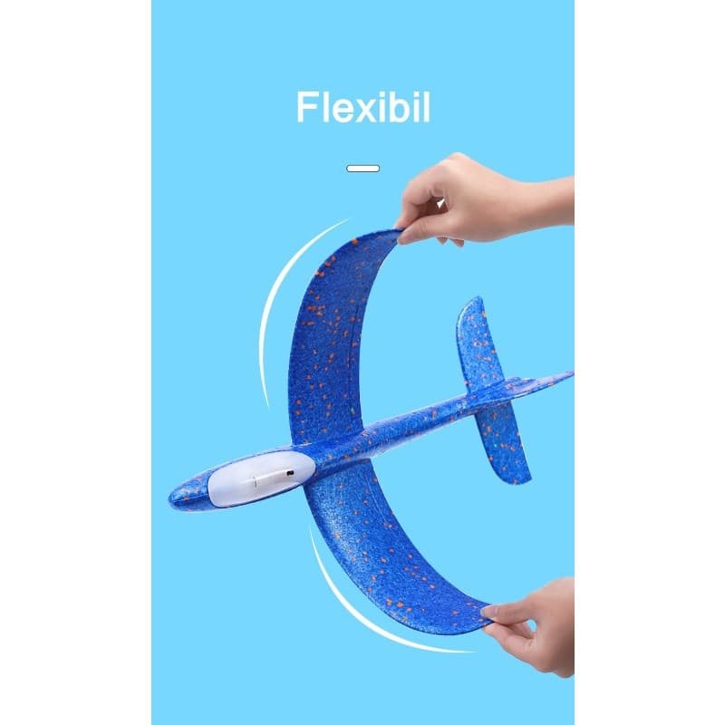 Avion planor din polistiren, cu iluminare LED, 47 cm, albastru — varianta 2