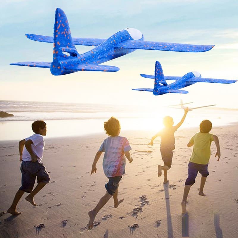 Avion planor din polistiren, cu iluminare LED, 47 cm, albastru — varianta 3