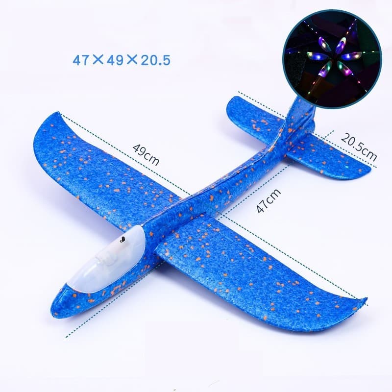Avion planor din polistiren, cu iluminare LED, 47 cm, albastru — varianta 4