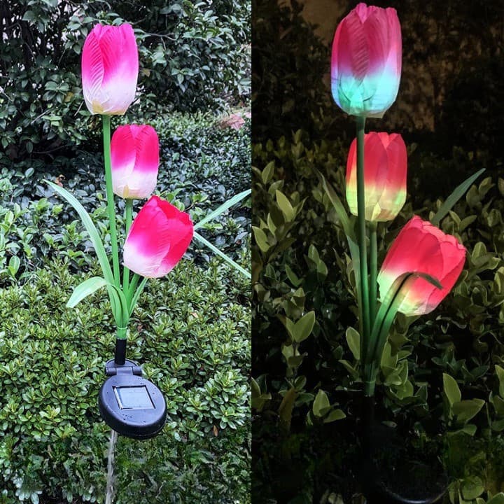 Lampa Solara LED, tip lalele, cu 3 flori pentru gradina, Inaltime 78 cm — varianta 2