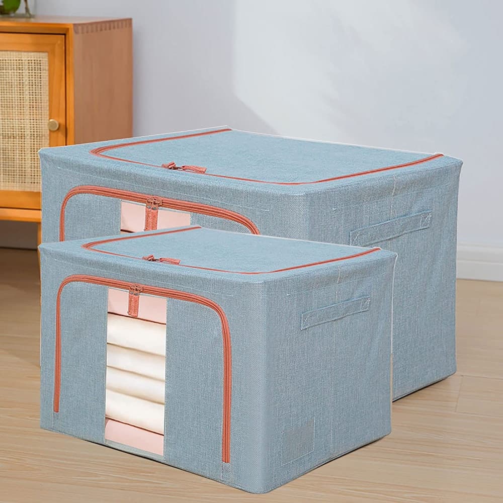 Cutie de depozitare pliabila cu fermoar, 24 litri, material textil, 40 X 30 X 20 cm, albastru deschis — varianta 3