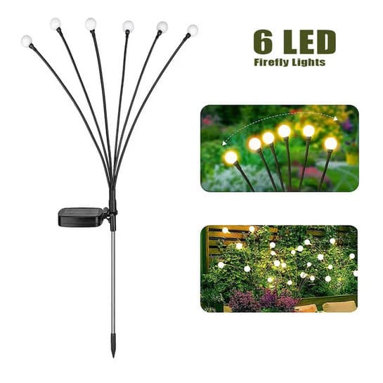 Decoratiune solara pentru gradina cu 6 bulbi, lumina alb cald — varianta 4