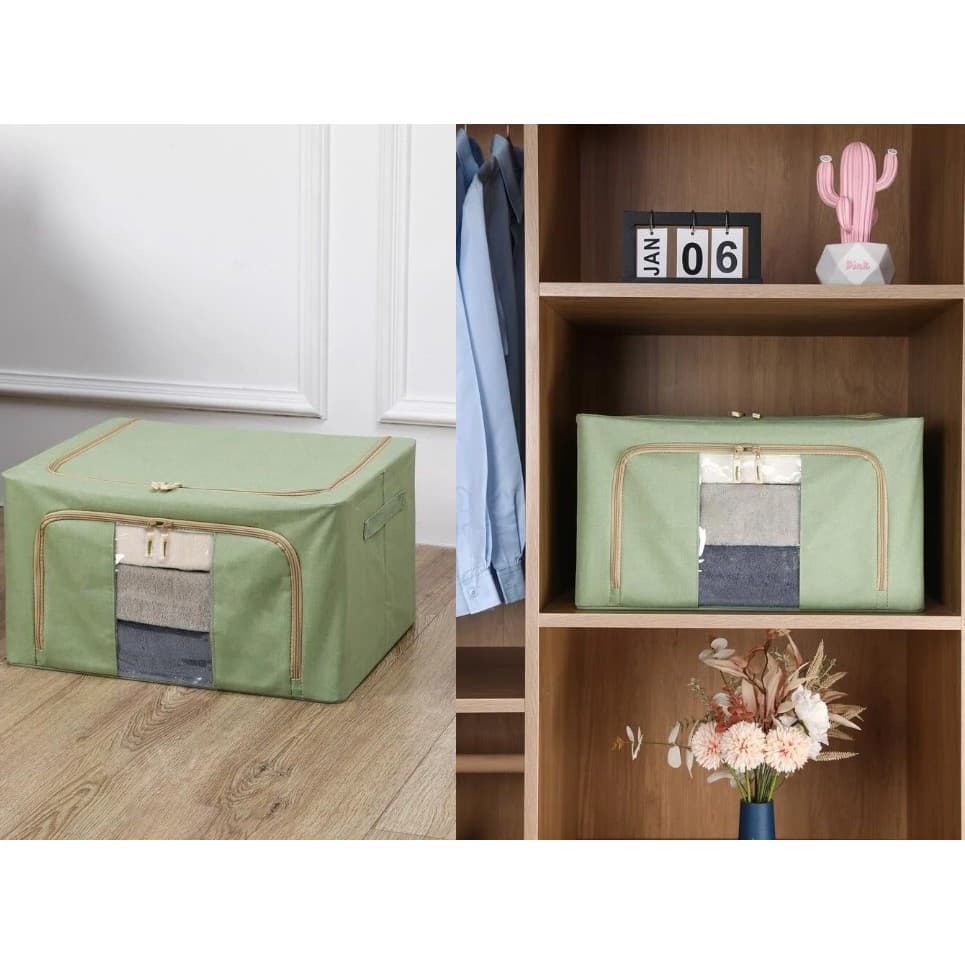 Cutie de depozitare pliabila cu fermoar, 100 litri, material textil, 60 X 42 X 40 cm, verde — varianta 3