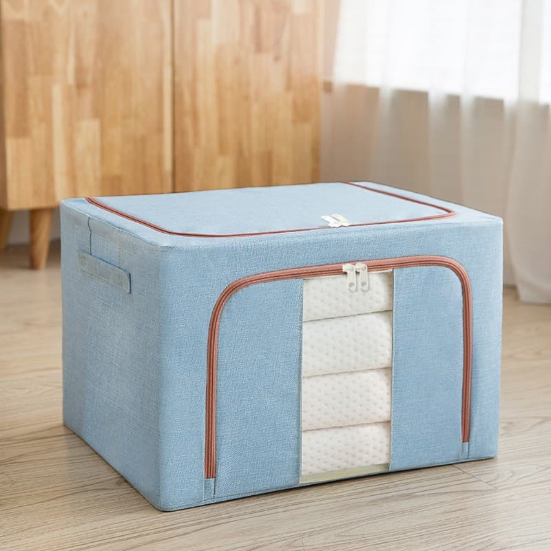 Cutie de depozitare pliabila cu fermoar, 100 litri, material textil, 60 X 42 X 40 cm, albastru deschis — varianta 2