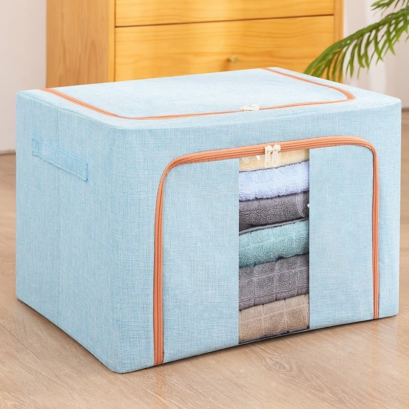 Cutie de depozitare pliabila cu fermoar, 100 litri, material textil, 60 X 42 X 40 cm, albastru deschis — varianta 3