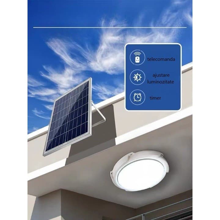 Plafoniera solara 30W, diametru 145MM, cu telecomanda, alb rece — varianta 2