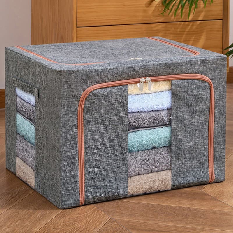 Cutie de depozitare pliabila cu fermoar, 100 litri, material textil, 60 X 42 X 40 cm, gri — varianta 2