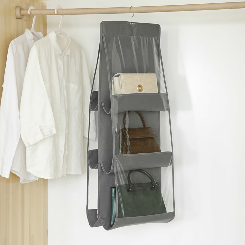 Organizator genti 6 compartimente, suspendabil, 85 x 36 cm, gri — varianta 2