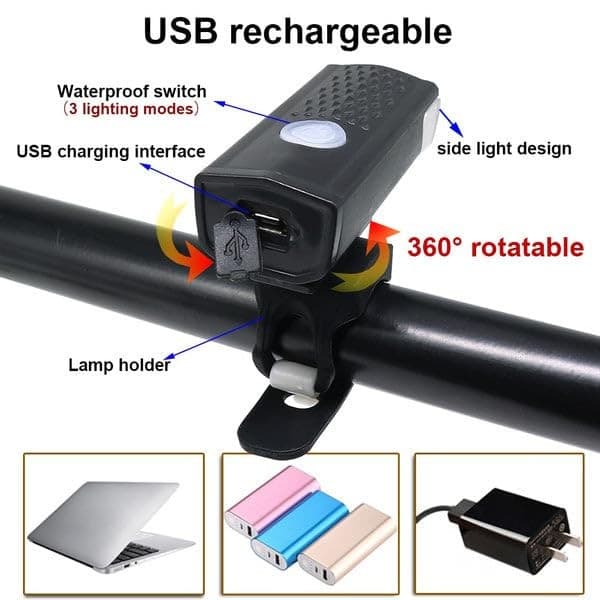 Far cu LED proiector pentru bicicleta/trotineta, reincarcabil, cablu USB inclus, negru — varianta 2