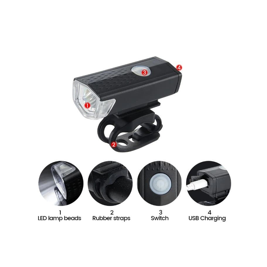 Far cu LED proiector pentru bicicleta/trotineta, reincarcabil, cablu USB inclus, negru — varianta 3