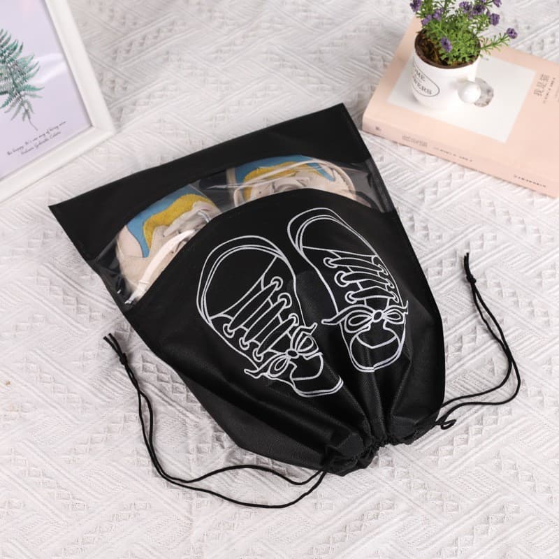 Sac depozitare incaltaminte, pentru voiaj sau depozitare, rezistent la praf, compatibil cu masina de spalat, 27 x 36 cm, negru — varianta 2