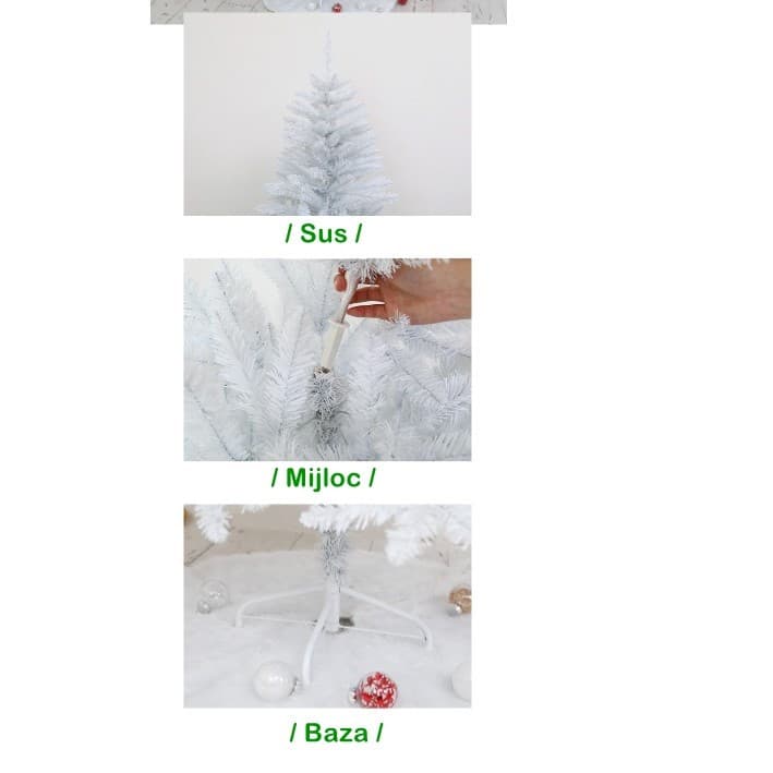 Brad artificial de Craciun, 120 cm, 240 ramuri/varfuri, plastic, interior/exterior, alb, suport inclus — varianta 7