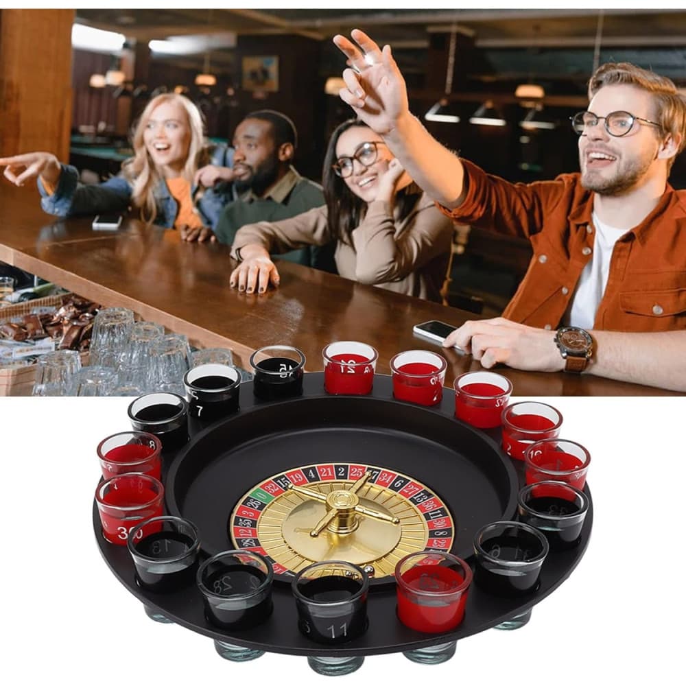 Joc de Baut Ruleta cu Pahare de Shot, 30 cm, Rosu/Negru — varianta 4