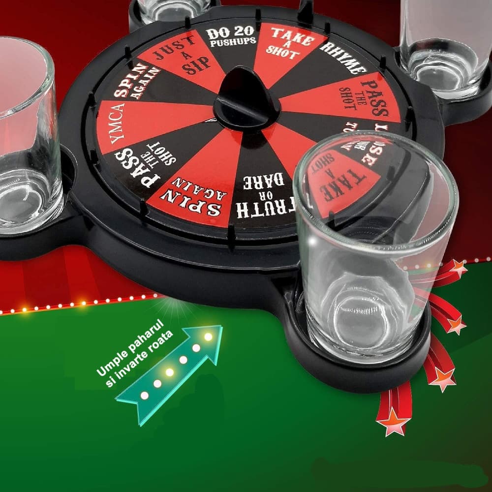 Joc de Baut Ruleta cu Pahare de Shot , 15 x 16.5 cm, Rosu/Negru — varianta 2