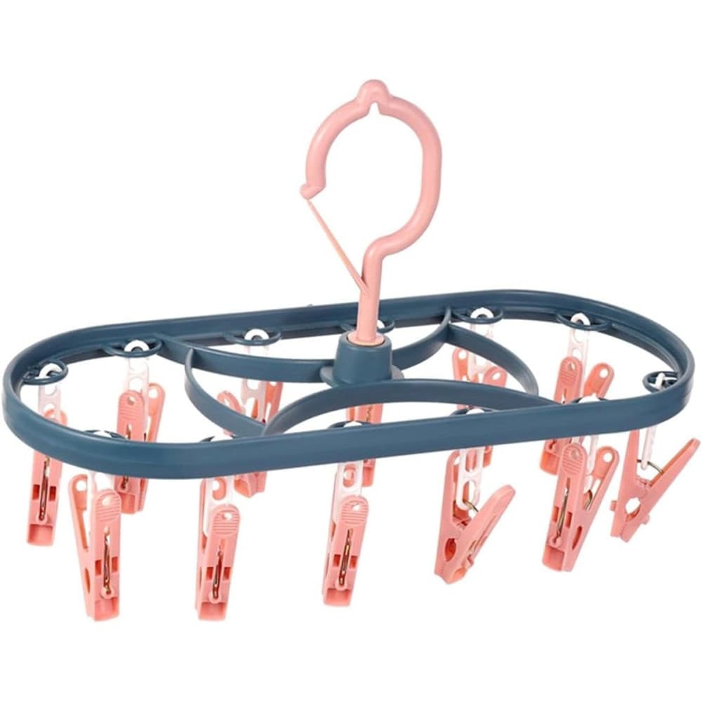 Uscator de Rufe Suspendat , cu 12 Carlige, Rotire 360 Grade, Protectie Vant, Mateiral Plastic, Usor de Depozitat, Multifunctional, 30 x 12.5 cm, Albastru/Roz