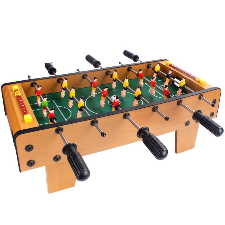 Masa de fotbal cu teren si 18 jucatori, 50 x 25 x 18 cm, 6 manere, tablou pentru scor, din metal, lemn si ABS, cu picioare, pentru copii/adulti